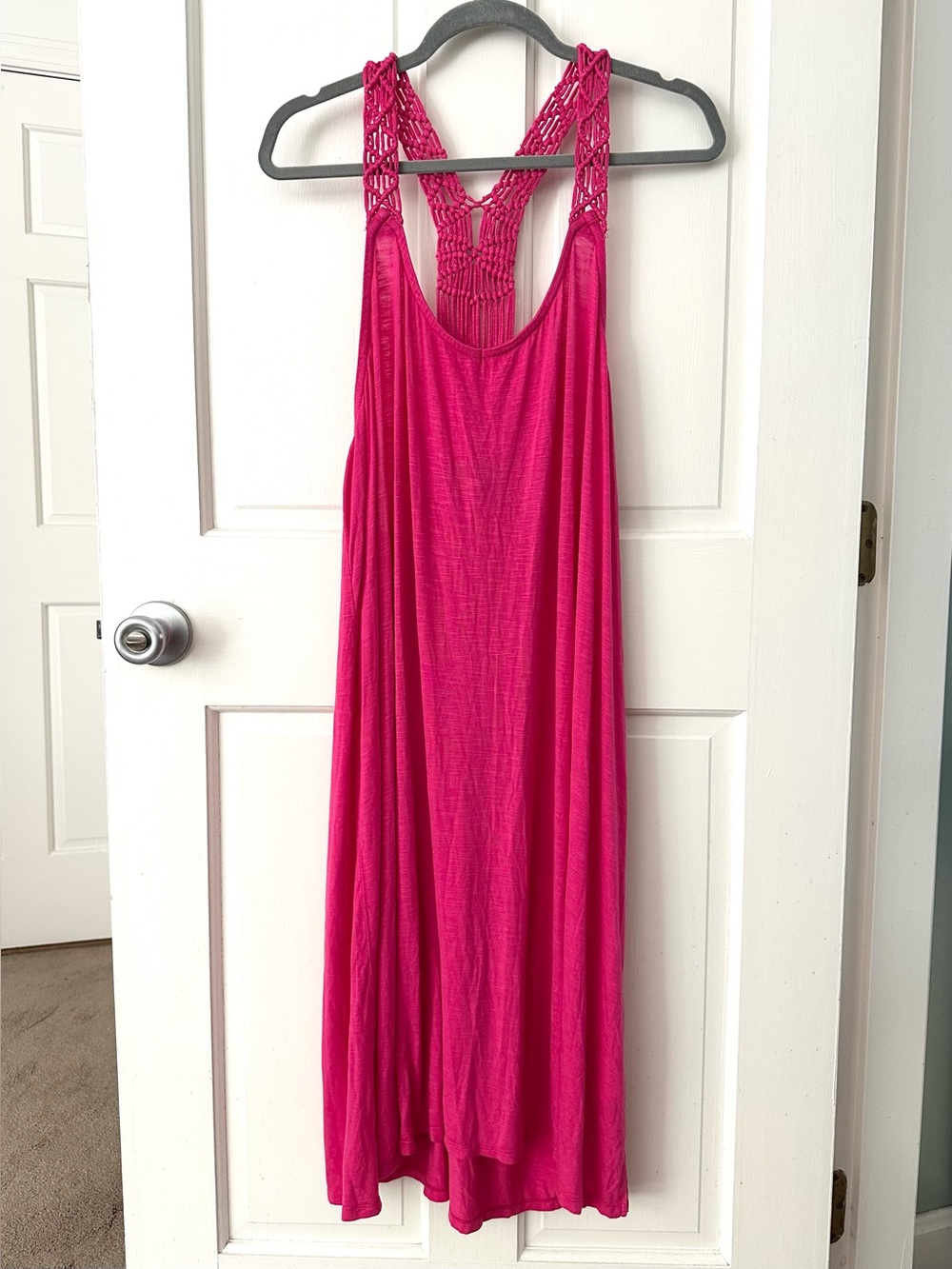 Ellos Bright Pink Sleeveless Cover-up Dress Macramé Back Beach Pool 18/20